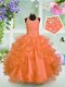 Captivating Ruffled Floor Length Orange Little Girls Pageant Dress Halter Top Sleeveless Lace Up