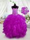 Sleeveless Floor Length Beading and Ruffles Lace Up Little Girls Pageant Gowns with Hot Pink