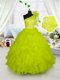 One Shoulder Sleeveless Lace Up Child Pageant Dress Yellow Green Organza