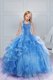 Halter Top Sleeveless Lace Up Floor Length Beading and Ruffles Toddler Flower Girl Dress