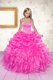 Hot Pink Ball Gowns Beading and Ruffles and Pick Ups Kids Formal Wear Lace Up Organza Sleeveless Floor Length