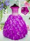 Low Price Off the Shoulder Lavender Sleeveless Beading and Hand Made Flower Floor Length Kids Pageant Dress