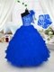 Beautiful One Shoulder Sleeveless Lace Up Floor Length Embroidery and Ruffles Flower Girl Dress