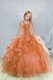 Edgy Halter Top Orange Sleeveless Floor Length Beading and Ruffles Lace Up Flower Girl Dress