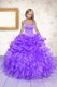 Discount Sleeveless Floor Length Beading and Ruffles and Pick Ups Lace Up Kids Pageant Dress with Eggplant Purple