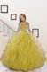 Floor Length Light Yellow Flower Girl Dresses Halter Top Sleeveless Lace Up