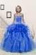 Custom Design Pick Ups Floor Length Ball Gowns Sleeveless Blue Kids Pageant Dress Lace Up