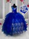 Blue Organza Lace Up Straps Sleeveless Floor Length Child Pageant Dress Appliques