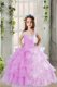 Lavender Ball Gowns Organza Square Sleeveless Lace and Ruffled Layers Floor Length Lace Up Kids Pageant Dress