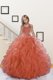 Watermelon Red Kids Pageant Dress Military Ball and Sweet 16 and Quinceanera and For with Beading and Ruffles Halter Top Sleeveless Lace Up