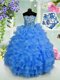 Inexpensive Sequins Ruffled Ball Gowns Little Girls Pageant Dress Wholesale Light Blue Sweetheart Organza Sleeveless Floor Length Lace Up