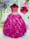 Custom Fit Fuchsia Child Pageant Dress Party and Wedding Party and For with Beading and Hand Made Flower Off The Shoulder Sleeveless Lace Up