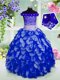 Customized Royal Blue Organza Lace Up Off The Shoulder Sleeveless Floor Length Little Girls Pageant Dress Wholesale Beading and Hand Made Flower