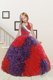 Red and Purple Halter Top Neckline Beading and Ruffles Little Girl Pageant Dress Sleeveless Lace Up