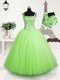 Great Sleeveless Tulle Floor Length Lace Up Kids Pageant Dress in Apple Green with Beading and Sequins