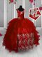 Dynamic Red Organza Lace Up Little Girls Pageant Dress Sleeveless Floor Length Appliques and Ruffled Layers