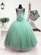 Classical Scoop Turquoise Ball Gowns Beading Kids Formal Wear Zipper Organza Sleeveless Floor Length
