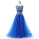 Scoop Beading Flower Girl Dress Blue Lace Up Sleeveless Floor Length