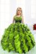 Modest Yellow Green Straps Neckline Beading and Ruffles Little Girls Pageant Gowns Sleeveless Lace Up