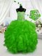 Green Spaghetti Straps Lace Up Beading and Ruffles Flower Girl Dress Sleeveless