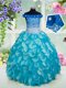 Fabulous Organza Off The Shoulder Sleeveless Lace Up Beading and Sashes ribbons and Sequins Little Girl Pageant Gowns in Turquoise