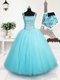 Light Blue Sleeveless Floor Length Beading and Sequins Lace Up Little Girls Pageant Dress