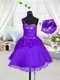 Sleeveless Lace Up Knee Length Beading and Hand Made Flower Flower Girl Dress