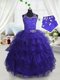 Best Scoop Beading and Ruffled Layers Flower Girl Dresses Navy Blue Lace Up Sleeveless Floor Length