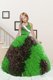 Apple Green and Chocolate Lace Up Halter Top Beading and Ruffles Pageant Gowns For Girls Fabric With Rolling Flowers Sleeveless