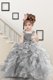 Grey Ball Gowns Straps Sleeveless Organza Floor Length Lace Up Beading and Ruffles Toddler Flower Girl Dress