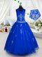 Halter Top Floor Length A-line Sleeveless Blue Little Girl Pageant Dress Lace Up