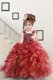 Watermelon Red Lace Up Child Pageant Dress Beading and Ruffles Sleeveless Floor Length