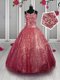 Watermelon Red Straps Lace Up Beading and Sequins Little Girls Pageant Dress Wholesale Sleeveless