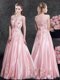 Scoop Organza Cap Sleeves Floor Length Prom Dresses and Appliques