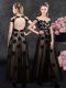Suitable Black Tulle Backless Sweetheart Short Sleeves Ankle Length Prom Evening Gown Appliques