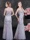 On Sale Scoop Grey Tulle Zipper Prom Dress Sleeveless Floor Length Lace and Appliques