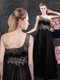 One Shoulder Black Sleeveless Appliques Floor Length Homecoming Dress