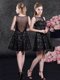 Mini Length Side Zipper Prom Gown Black for Prom and Military Ball and Sweet 16 and Wedding Party with Lace