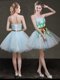 Light Blue A-line Appliques and Belt Lace Up Organza Sleeveless Mini Length
