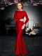 Cute Off the Shoulder Elastic Woven Satin Long Sleeves Ankle Length Prom Dresses and Ruching
