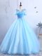 Scoop Short Sleeves Lace Up Prom Dresses Baby Blue Organza