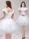 White Prom Party Dress Prom and Party and For with Appliques and Ruffles Off The Shoulder Sleeveless Lace Up