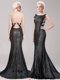Best Selling Mermaid Black Sequined Clasp Handle Square Sleeveless With Train Evening Dress Brush Train Appliques and Sequins