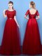 Scoop Wine Red Short Sleeves Floor Length Beading Lace Up Dress for Prom