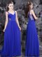Glamorous V-neck Sleeveless Prom Evening Gown Floor Length Beading Royal Blue Chiffon