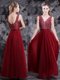 Flirting Wine Red V-neck Neckline Beading Prom Gown Sleeveless Side Zipper