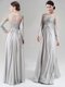 Silver Scoop Neckline Beading and Lace Homecoming Dress Long Sleeves Zipper