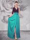 High Quality Floor Length Turquoise Prom Party Dress Half Sleeves Zipper