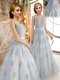 Vintage Scoop Floor Length Lace Up Grey for Prom with Appliques