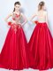 Scoop Sleeveless Lace Up Dress for Prom Red Elastic Woven Satin